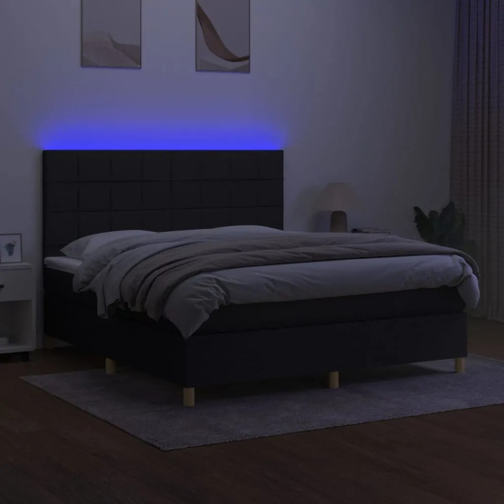 Letto a molle con materasso e led nero 160x200 cm in tessuto