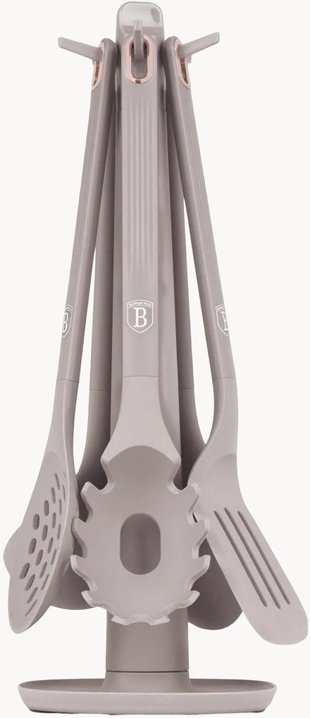 Set utensili da cucina con supporto Taupe 6 pz