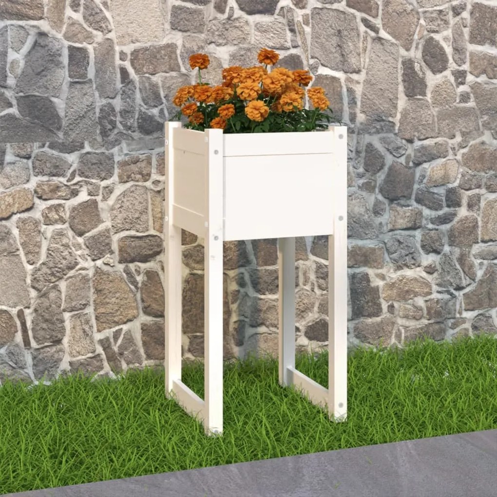 Fioriera Bianca 40x40x81 Cm İn Legno Massello Di Pino /