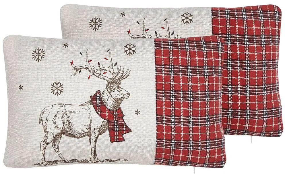 Set di 2 cuscini decorativi con renne 30 x 50 cm bianco e rosso SVEN Beliani