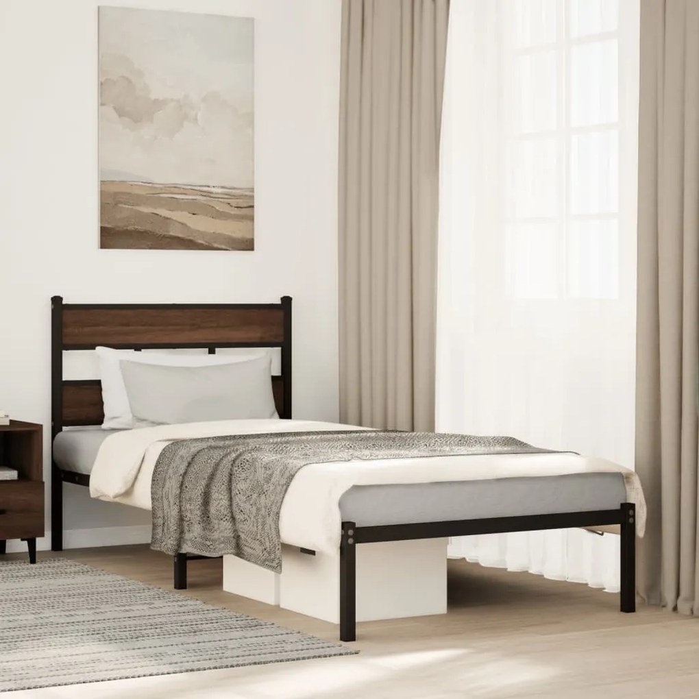 Giroletto Senza Materasso Con Testiera Rovere Marrone 90x200 Cm /