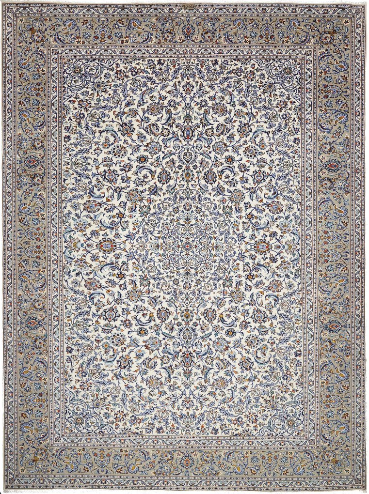 Kashan Tappeto 400x300 Blu (Iran) Annodato A Mano
