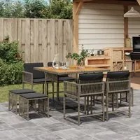 Set da Pranzo da Giardino 9 pz con Cuscini in Polyrattan Grigio 3211502