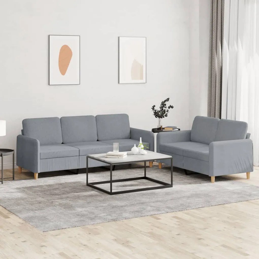 Set Di Divani 2 Pz Con Cuscini Grigio Chiaro İn Tessuto /