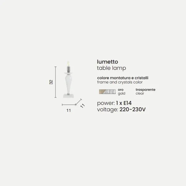 Lampada da tavolo PAGANINI in vetro lavorato a mano Oro 11x32 cm