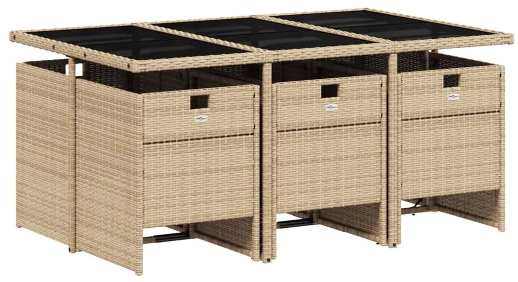 Set da pranzo da giardino 7 pz con cuscini beige in polyrattan