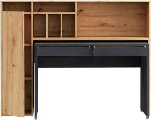 Scrivania Salvaspazio Estraibile Con Anta Laterale 154 Cm Drox Rovere E Grigio Scuro