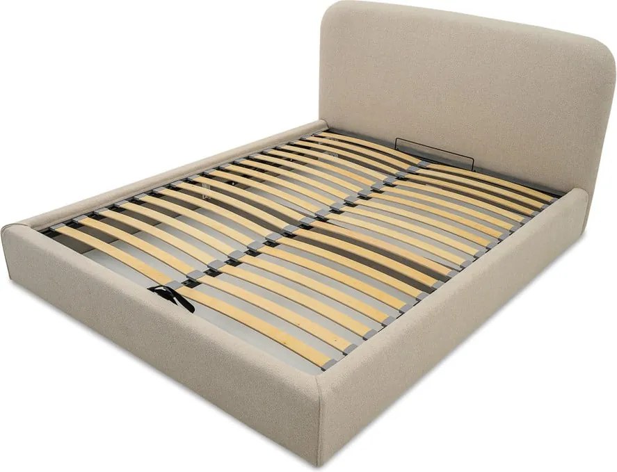 Letto matrimoniale imbottito beige con contenitore con rete inclusa 140x190 cm Sea – Scandic