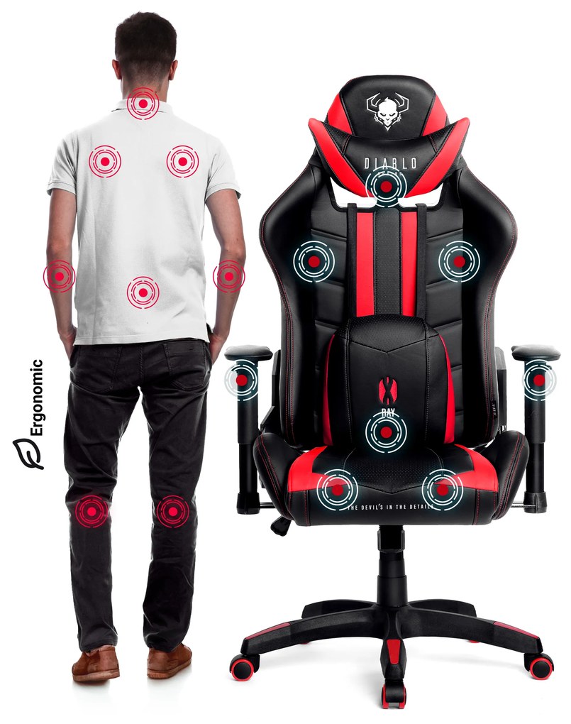 Sedia da gaming Diablo X-Ray King Size: nero-rosso