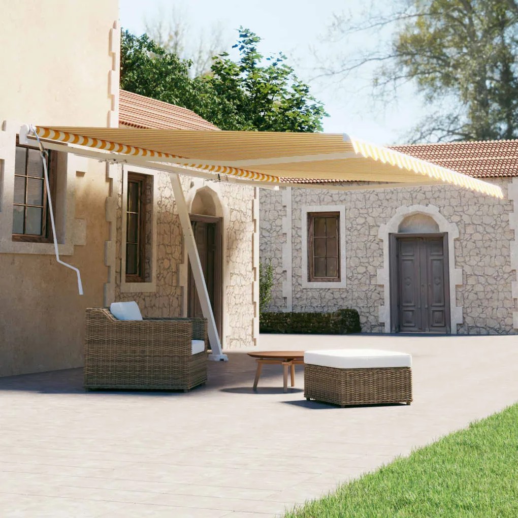 Tenda Da Sole Autoportante Manuale 500x300 Cm Gialla Bianca /