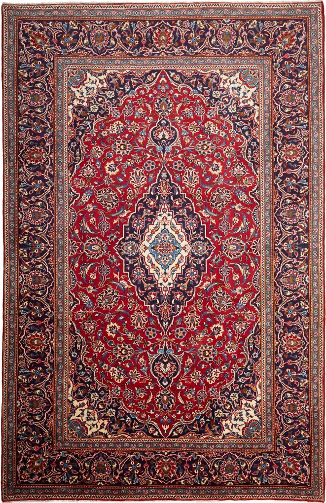 Kashan Tappeto 300x200 Rosso (Iran) Annodato A Mano