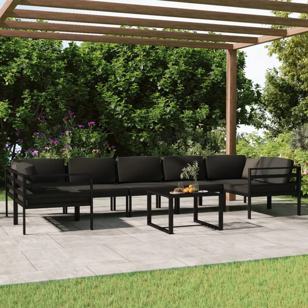 Set divani da giardino 8 pz con cuscini in alluminio antracite