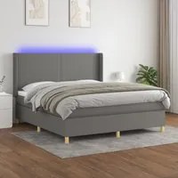 Letto a Molle Materasso e LED Grigio Scuro 160x200cm in Tessuto 3138726