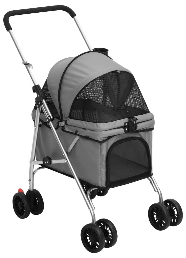 Passeggino Cani Pieghevole Grigio 76x50x100cm Tessuto Oxford /
