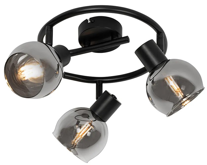Plafoniera Art Déco vetro fumé nero 3 luci rotonda - Vidro