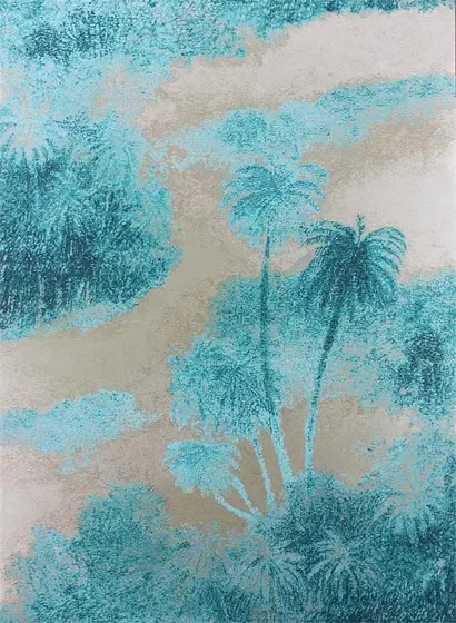 Tapete Cocos von Osborne & Little - Peacock/ Metallic Gilver