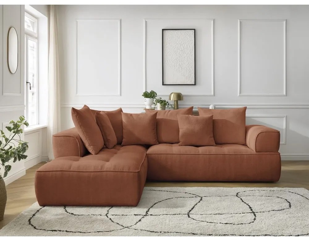 Divano angolare color terracotta (penisola a sinistra/a L) con rivestimento in ciniglia Whesley – Bobochic Paris