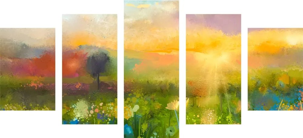 Quadri 5 pezzi – Pittura a olio di fiori di campo