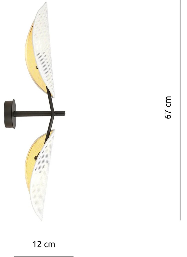 Applique 2 Luci Eridano A Braccio In Acciao Nero Bianco E Oro