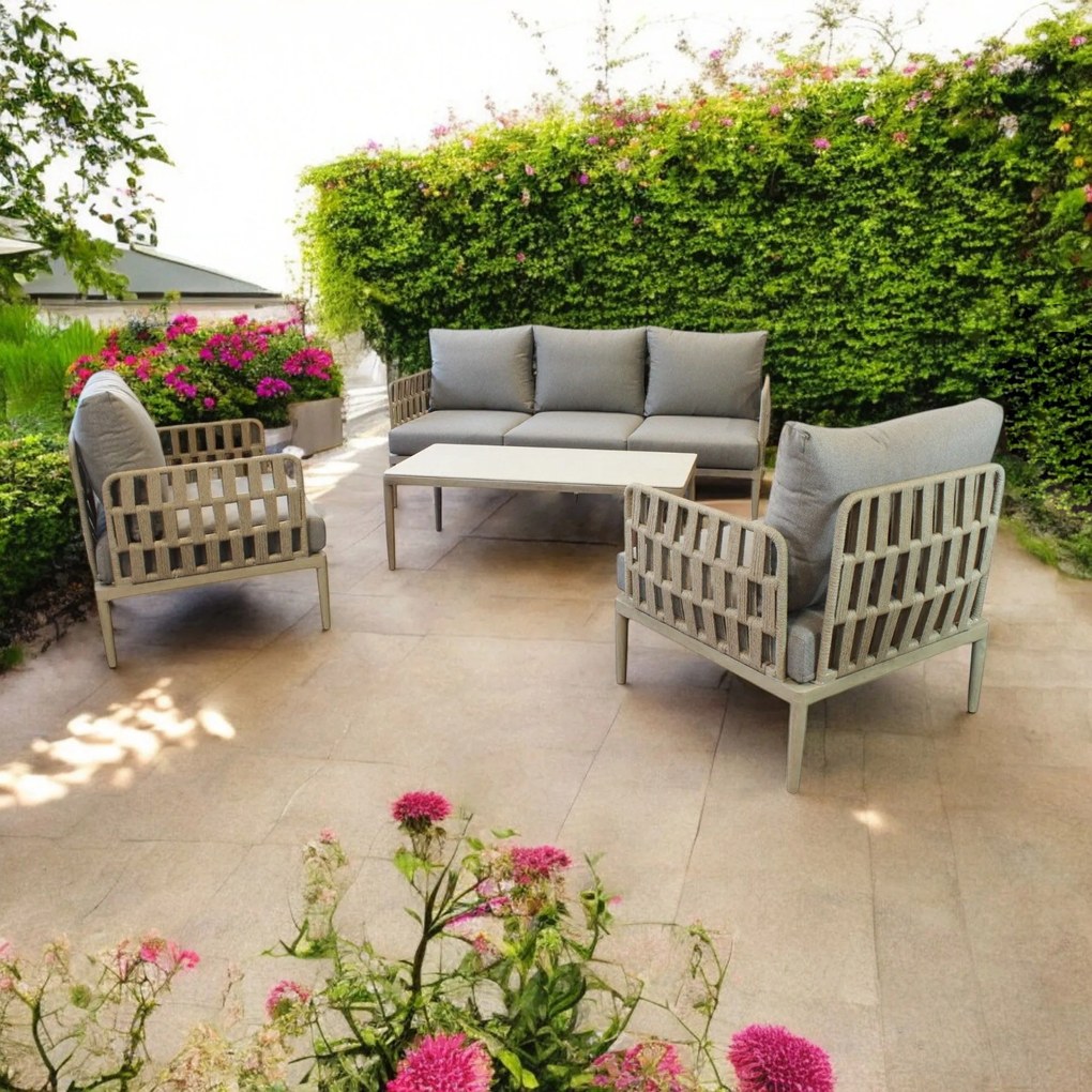 CASCADA - salotto outdoor con struttura in alluminio grigio chiaro, antracite o naturale