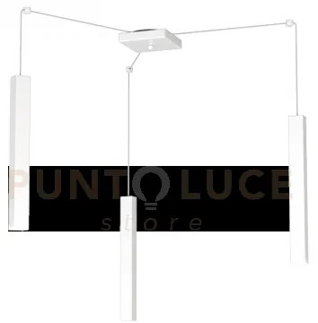 Square tube sospensione 3 luci bianco cavo cm.250 con base 1173-s3-bi