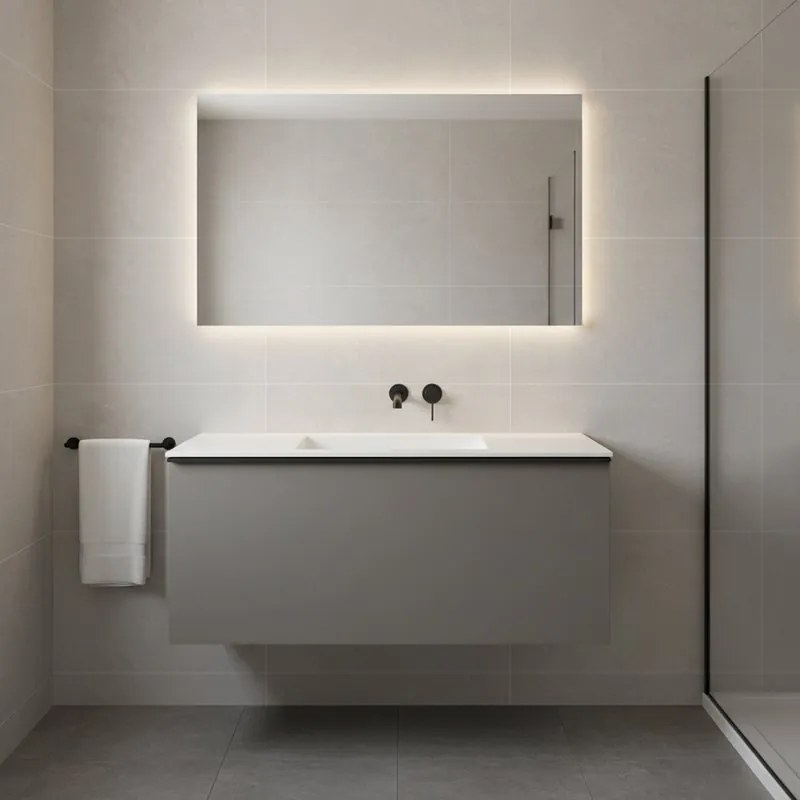 Mobile da bagno sospeso sotto lavabo Pixel plain 1 cassetto L 80 x H 40 x P 45.5 cm grigio carbone laccato opaco, con maniglia alluminio nero opaco