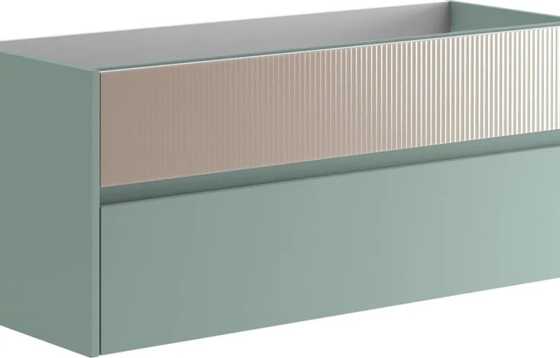 Mobile da bagno sospeso sotto lavabo Niwa 2 cassetti L 119.5 x H 50 x P 45.5 cm verde timo e sabbia opaco cannettato