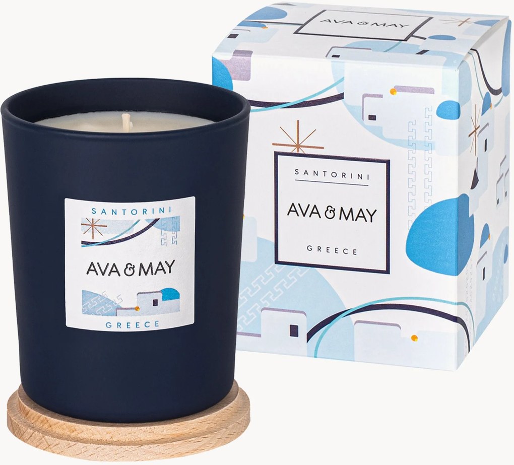 Candela profumata Santorini (rosmarino, fava tonka, cedro)