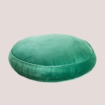Puff Rotondo in Velluto Tolbo Verde Trifoglio - Sklum