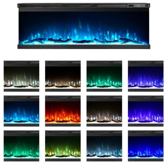 Camino elettrico da parete ad incasso 3 Lati BOSTON100 L101,6 x P20 x H44 cm