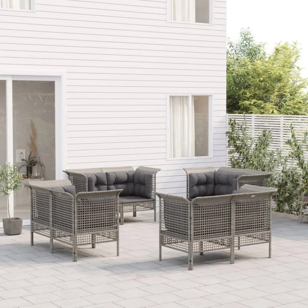 Set divani da giardino 8 pz con cuscini in polyrattan grigio