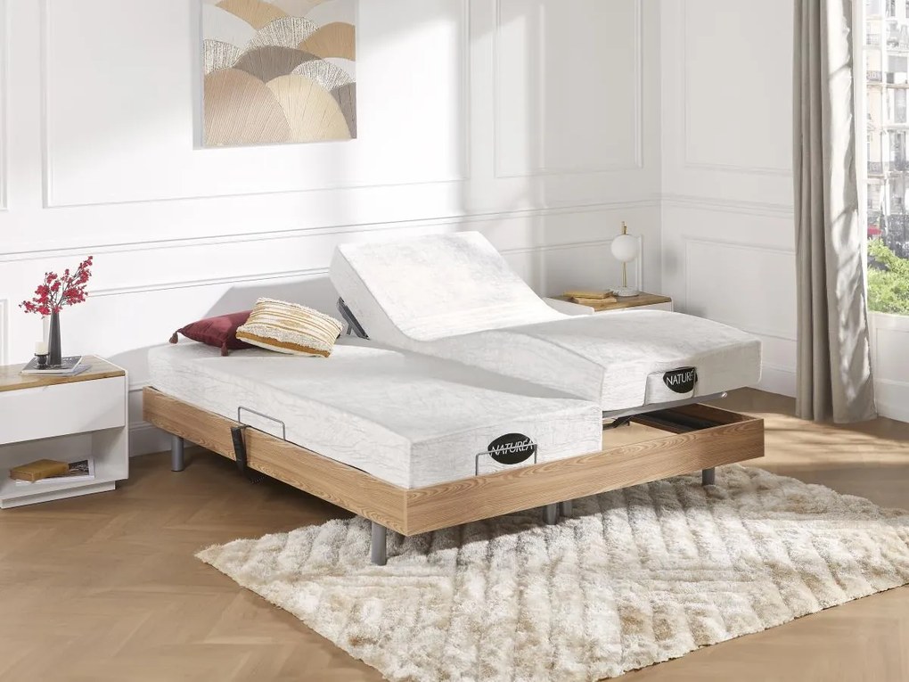 Set da relax, con sospensioni, memory foam e bambù LYSIS III di NATUREA - Motori OKIN - 2 x 80 x 200 cm - Quercia naturale