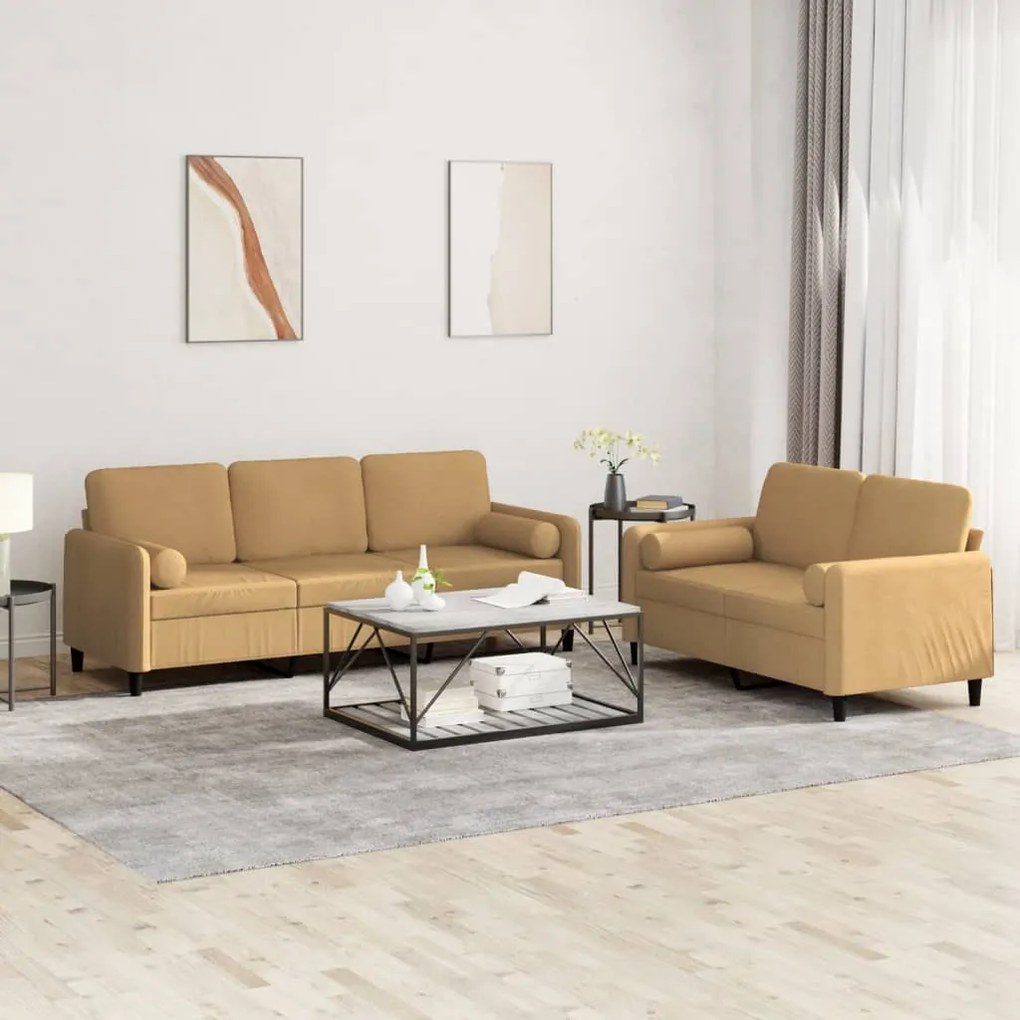 Set Di Divani 2 Pz Con Cuscini Marrone İn Velluto /