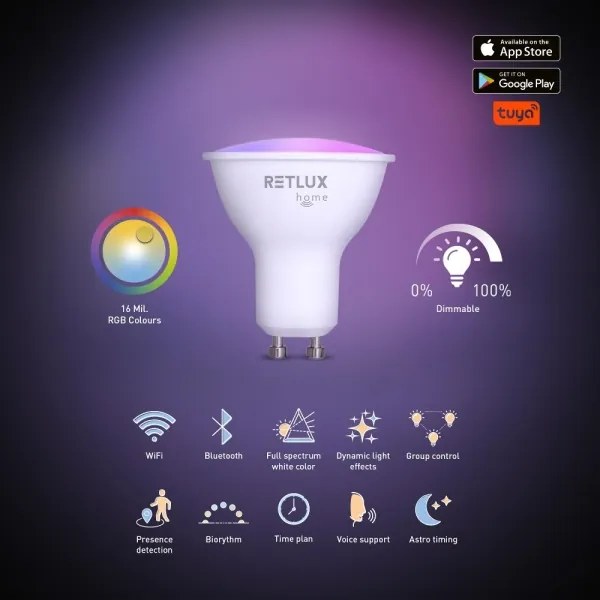 Retlux - Lampadina LED RGBW dimmerabile MR16 GU10/4,5W/230V 2700-6500K Wi-Fi Tuy