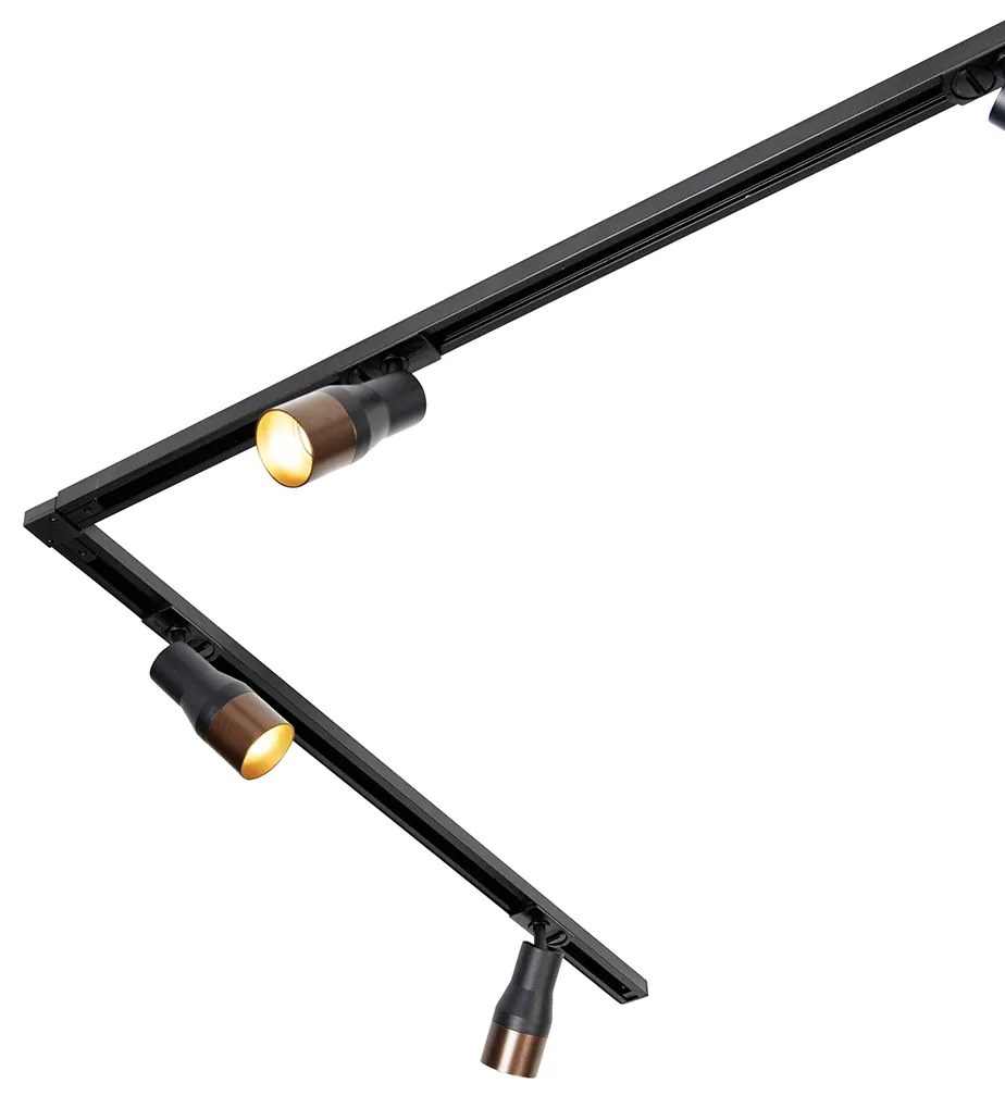 Sistema di illuminazione a binario moderno con 5 faretti nero con bronzo scuro 1 fase - Iconic Kohua