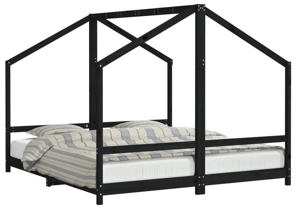 Giroletto per bambini nero 2x(90x200) cm legno massello di pino
