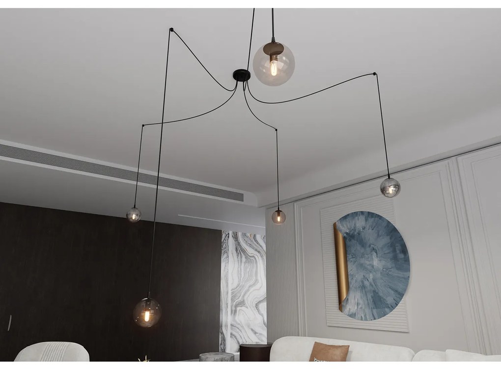 Lampadario 5 Luci Ginevra In Acciaio Nero Con Cavo Lungo E Vetri Multicolor