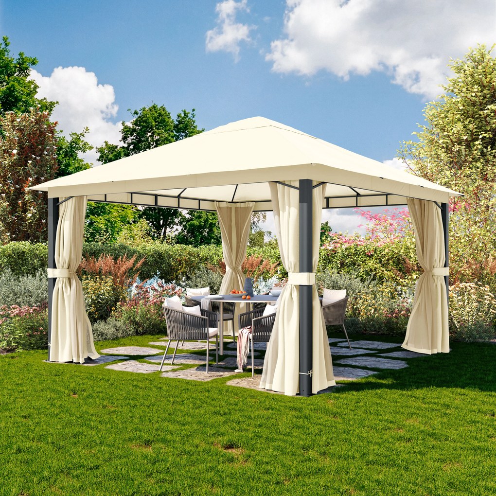 TOOLPORT Gazebo da giardino 4x4m, Softtop, 4 teli laterali, crema - (300686)
