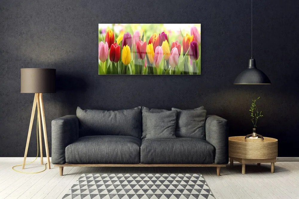 Quadro vetro Tulipani Fiori della natura 100x50 cm