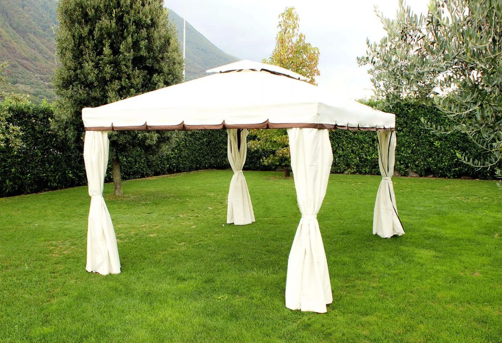 Gazebo in metallo 3x3 avorio e ecrù con tele zanzariere