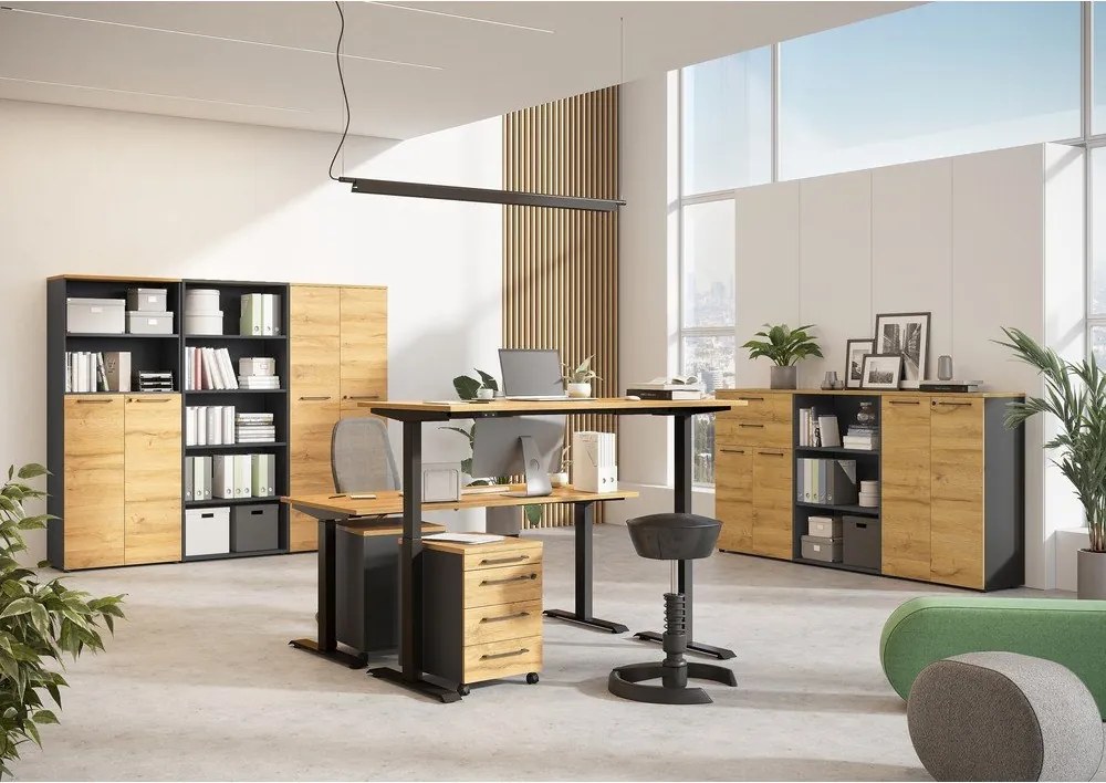 Scrivania regolabile elettricamente con piano effetto rovere 80x180 cm Agenda - Germania