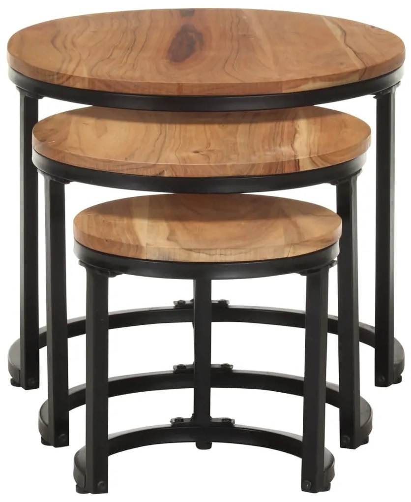 Tavolini laterali 3 pz in legno massello di acacia