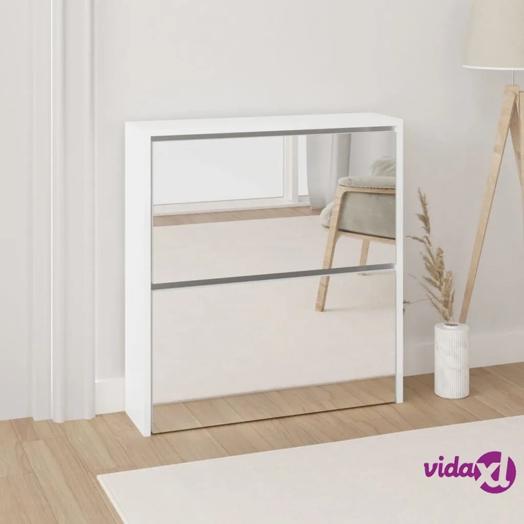 vidaXL Scarpiera con Specchio a 2 Livelli Bianco lucido 63x17x67 cm