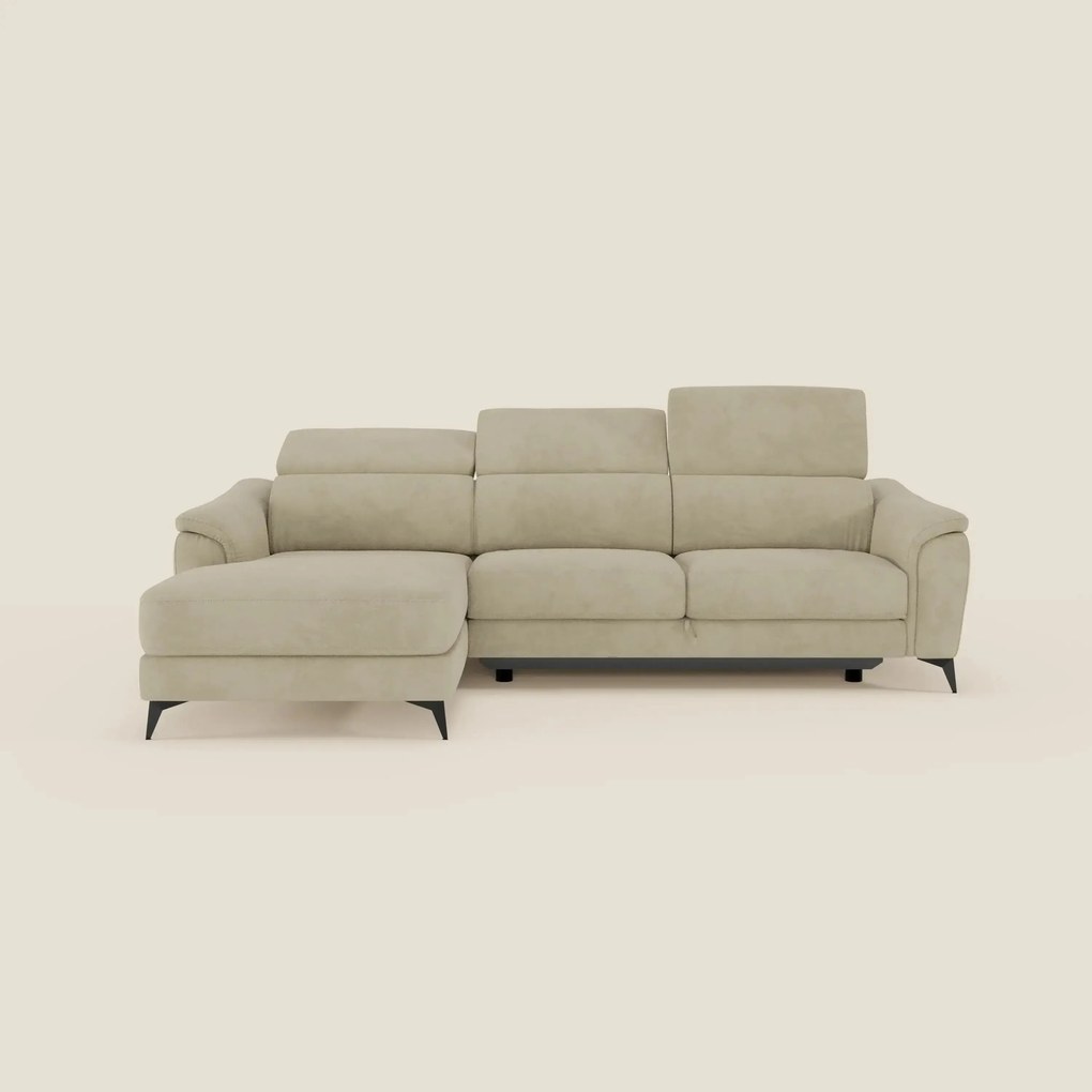 Arcos Divano con penisola - piedini alti e poggiatesta reclinabili in microfibra impermeabile T11 beige
