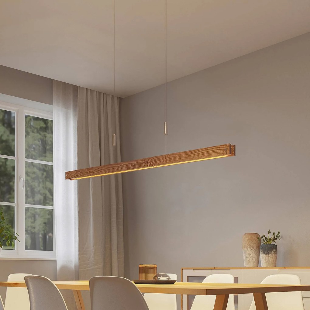 Lampada LED a sospensione in legno Lindby Alimara, legno, lunghezza 138 cm