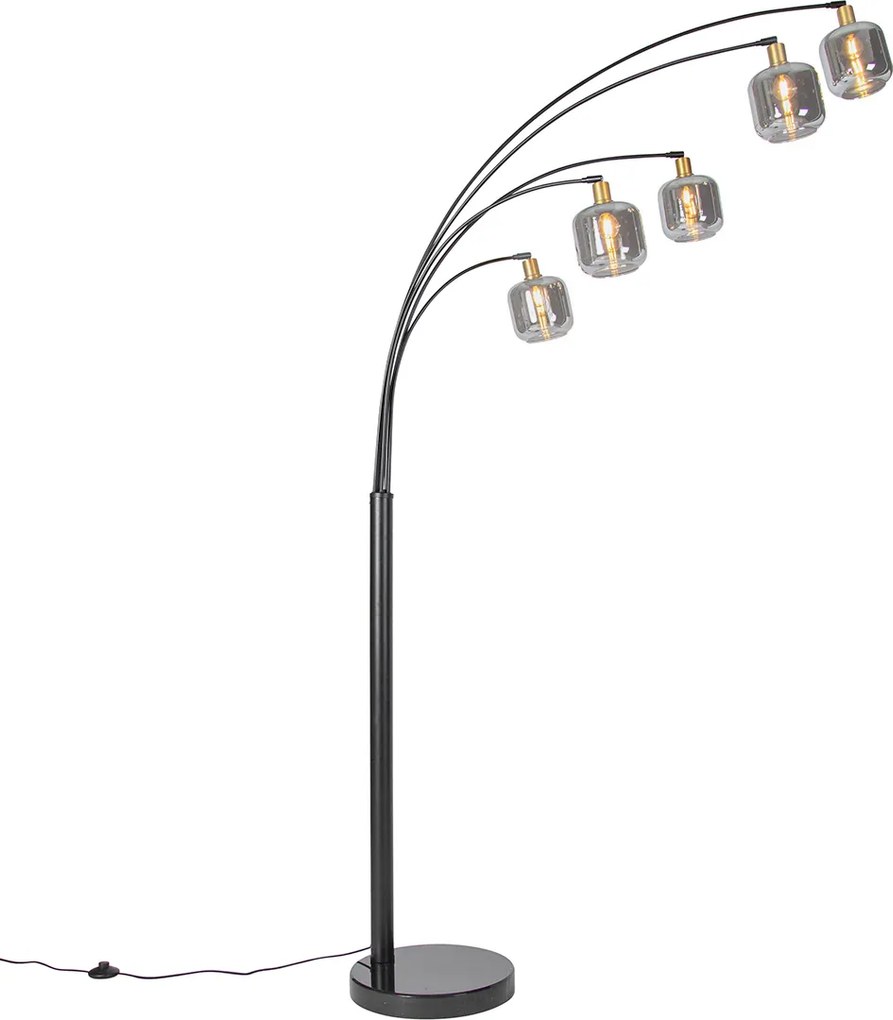 Lampada da terra nera con oro e vetro fumé 5 luci - Zuzanna