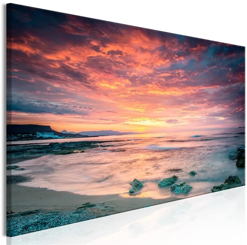 Quadro Beach in Crete (1 Part) Narrow Red  Colore Rosso, Dimensioni e Misure 120x40