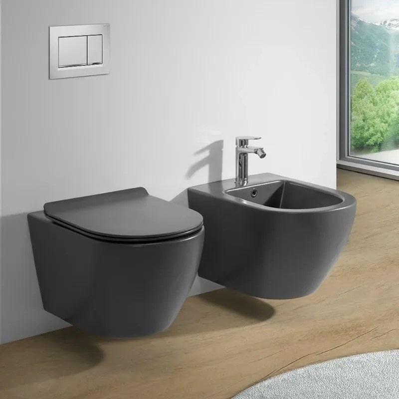 Copriwc a sgancio rapido originale in termoindurente ultraslim soft-close grigio opaco Tokyo