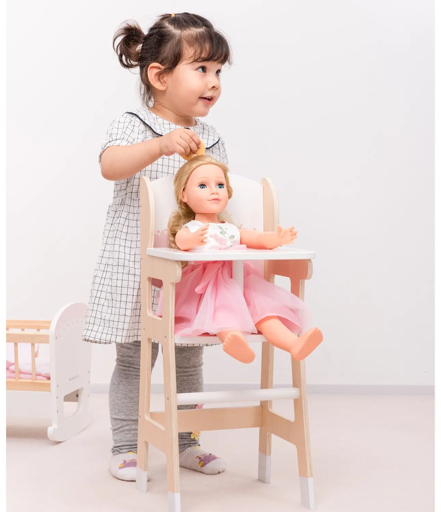 Seggiolone pappa in legno con cuscino - per bambole