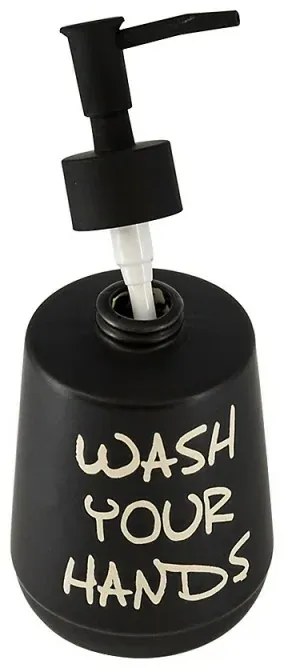 Dispenser sapone liquido linea Wash in ceramica nero opaco con scritte